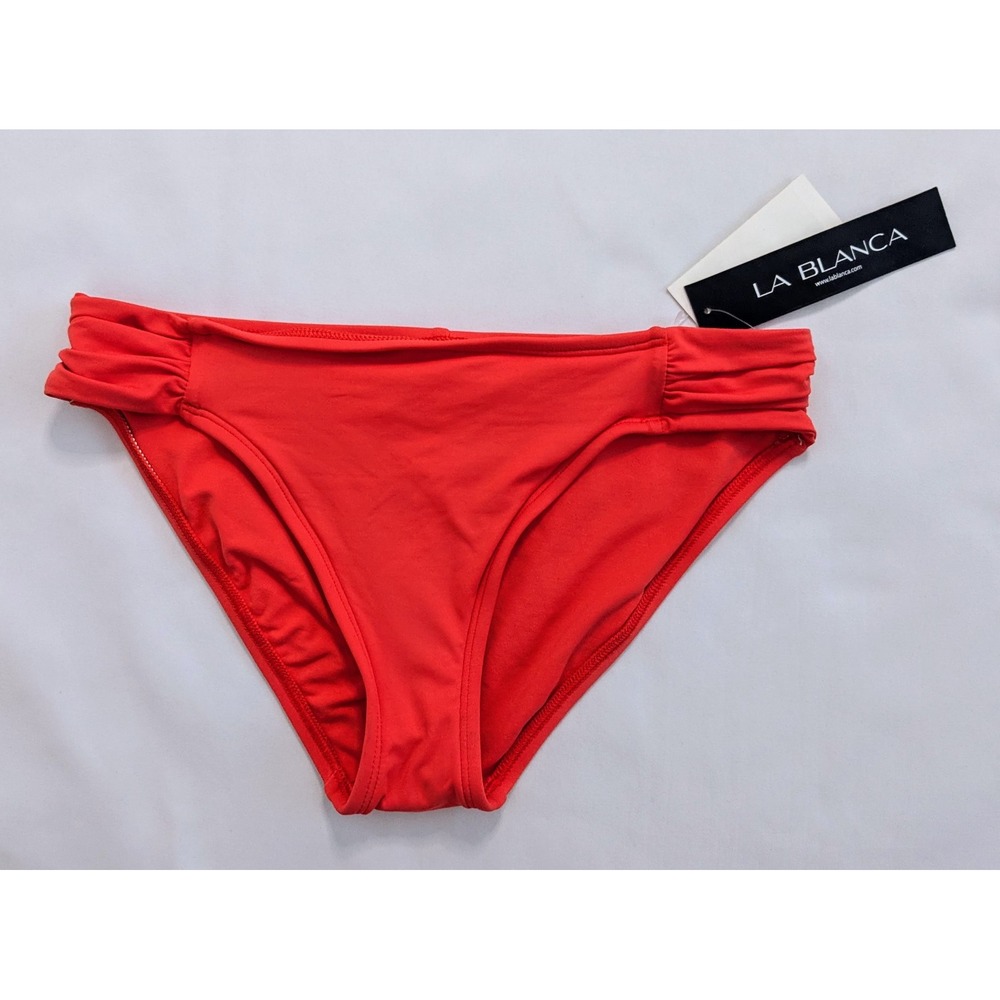 La Blanca Island Goddess Shirred Orange Hipster Bikini Bottom Women's 8 - NWT